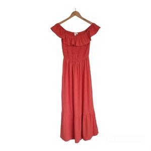 NWT Monteau Los Angeles Maxi Smocked Dress Size M Linen Blend Orange